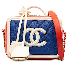 Chanel-Borsa a tracolla Vanity Case piccola in filigrana di caviale blu Chanel-Blu