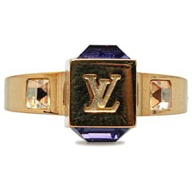 Louis Vuitton-Gold Louis Vuitton Crystal Gamble Cocktail Ring-Golden