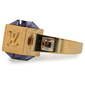 Louis Vuitton-Goldener Louis Vuitton-Cocktailring mit Kristallen von Gamble-Golden