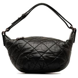 Chanel-Bolsa de ombro Chanel preta acolchoada em pele de cordeiro nublada Hobo-Preto