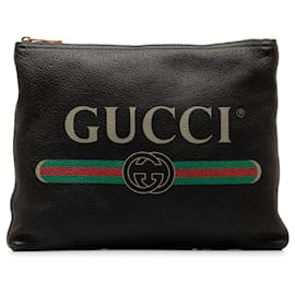 Gucci-Bolsa clutch preta de couro com logotipo Gucci Gucci-Preto