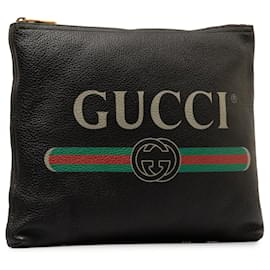 Gucci-Bolsa clutch preta de couro com logotipo Gucci Gucci-Preto