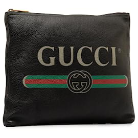 Gucci-Bolso clutch de cuero con logo Gucci Gucci negro-Negro