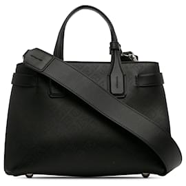 Burberry-Bolso satchel pequeño con pancarta perforada de Burberry en negro-Negro