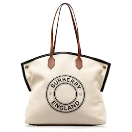 Burberry-Beige Burberry Canvas Society Tote-Beige