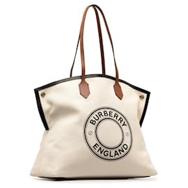 Burberry-Beige Burberry Canvas Society Tote-Beige
