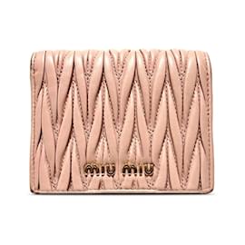 Miu Miu-Pink Miu Miu Matelasse Leather Bifold Wallet-Pink