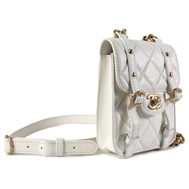 Chanel-Bolsa Chanel Mini acolchoada branca em couro de bezerro City School com aba-Branco