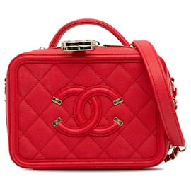 Chanel-Cartable rouge Chanel Small Caviar Filigree Vanity Case-Rouge