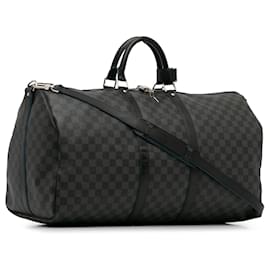 Louis Vuitton-Bandoulière Keepall noire Louis Vuitton Damier Graphite 55 Sac de voyage-Noir