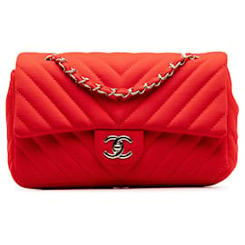 Chanel-Red Chanel Medium Chevron Jersey Chain Flap Crossbody Bag-Red