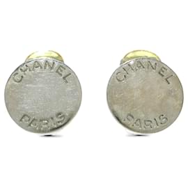 Chanel-Silver Chanel Round Logo Clip On Earrings-Silvery