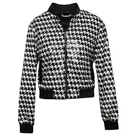 Black & White Alice + Olivia Sequined Houndstooth Jacket Size US S Black