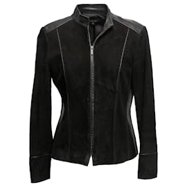 Autre Marque-Black Lafayette 148 Suede & Leather Zip Jacket Size US 8-Black