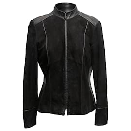 Autre Marque-Black Lafayette 148 Suede & Leather Zip Jacket Size US 8-Black