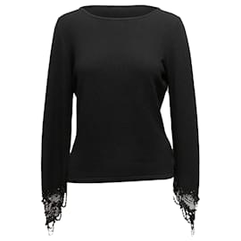Valentino-Vintage Black Valentino Virgin Wool & Cashmere Bead-Accented Sweater Size US L-Black