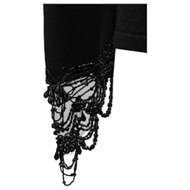 Valentino-vintage Black Valentino Virgin Wool & Cashmere Bead-Accented Pull Taille US L-Noir