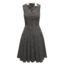 Akris-Schwarz-weißes A-Linien-Kleid mit Tupfenmuster von Akris, Größe US 4-Schwarz