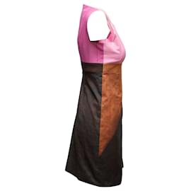 Akris-Ärmelloses Farbblockkleid in Pink und Braun von Akris, Größe US  2-Pink