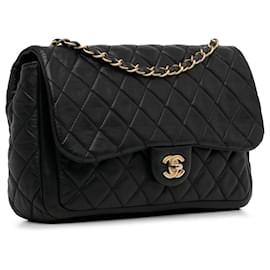 Chanel-Bolso de hombro pequeño Chanel de piel de cordero con solapa única negro-Negro