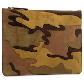 Burberry-Brown Burberry Suede Camouflage Patchwork Clutch-Brown