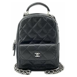 Chanel-Schwarzer Chanel Mini CC Rucksack aus gestepptem Kaviarleder-Schwarz