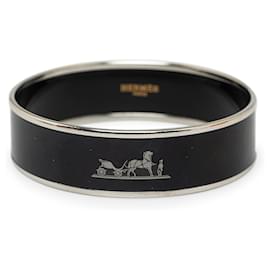 Hermès-Pulsera de disfraz con brazalete ancho de esmalte Hermès Caleche negro-Negro