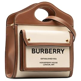 Burberry-Cartable beige Burberry Mini en toile avec poche-Beige