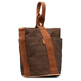 Hermès-Brown Hermès Toile Saxo PM Bucket Bag-Brown