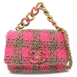 Chanel-Mini tweed rosa Chanel 19 Borsa con patta-Rosa