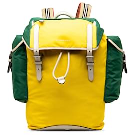 Burberry-Yellow Burberry Colorblock Nylon Drawstring Backpack-Yellow