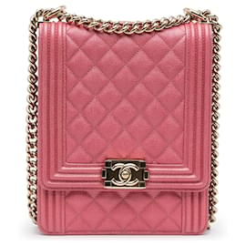 Chanel-Pink Chanel North South Boy Flap Crossbody Bag-Pink