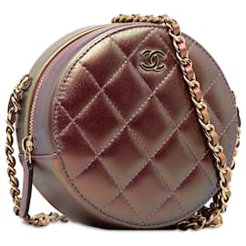 Chanel-Crossbody redondo Chanel em pele de cordeiro iridescente roxa-Roxo