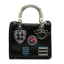 Dior-Bolso satchel Lady Dior con adornos de parche mediano Dior en piel de becerro negro-Negro