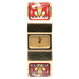 Hermès-Reloj Loquet de acero inoxidable chapado en oro de cuarzo Hermes dorado-Dorado