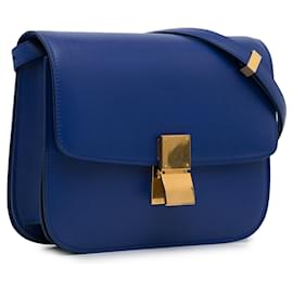Céline-Blue Celine Medium Classic Box Crossbody Bag-Blue