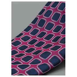 Hermès-Corbata Fucsia con Cuadros Azul Marino-Púrpura