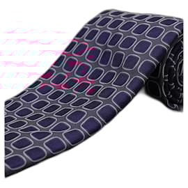 Hermès-Corbata Fucsia con Cuadros Azul Marino-Purple