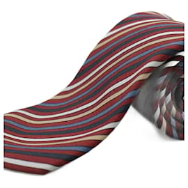 Autre Marque-Corbata Granate e Rayas de Colores-Vermelho