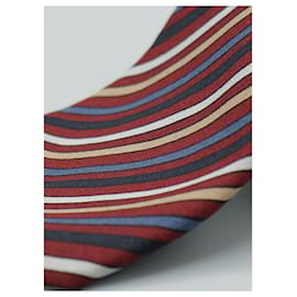 Autre Marque-Corbata Granate e Rayas de Colores-Vermelho