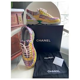 Chanel-Zapatillas de tweed de Chanel-Multicolor,Dorado,Fucsia