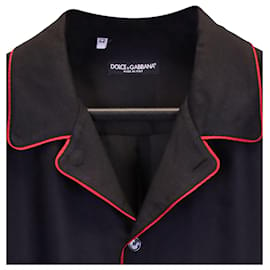 Dolce & Gabbana-Camisa de pijama bordada Dolce & Gabbana en satén negro-Negro