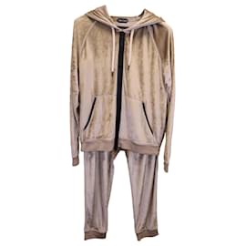 Tom Ford-Tom Ford Track Suit Set in Beige Modal Velvet-Brown,Beige