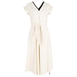 Brunello Cucinelli-Brunello Cucinelli Striped Cap-Sleeve Dress in Cream Cotton-White,Cream