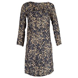 Vestido recto con estampado animal de seda azul marino de Dries Van Noten Azul Azul marino