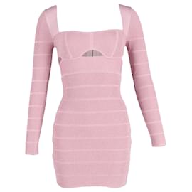 Herve Leger-Herve Leger Cutout Long-Sleeve Mini Dress in Pink Polyester-Pink