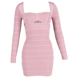 Herve Leger langärmliges Cutout-Minikleid aus rosa Polyester Pink