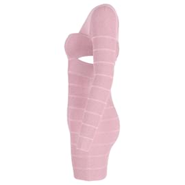 Herve Leger-Mini abito a maniche lunghe con ritaglio Herve Leger in poliestere rosa-Rosa