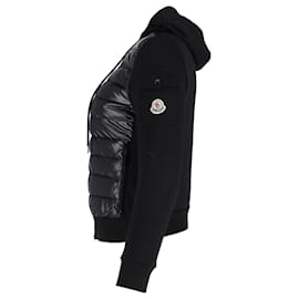 Moncler-Moncler Down-Paneled Zip-Up Hoodie aus schwarzer Baumwolle und Polyamid-Schwarz