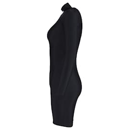 Balenciaga-Balenciaga Logo Mock-Neck Mini Dress in Black Nylon-Black